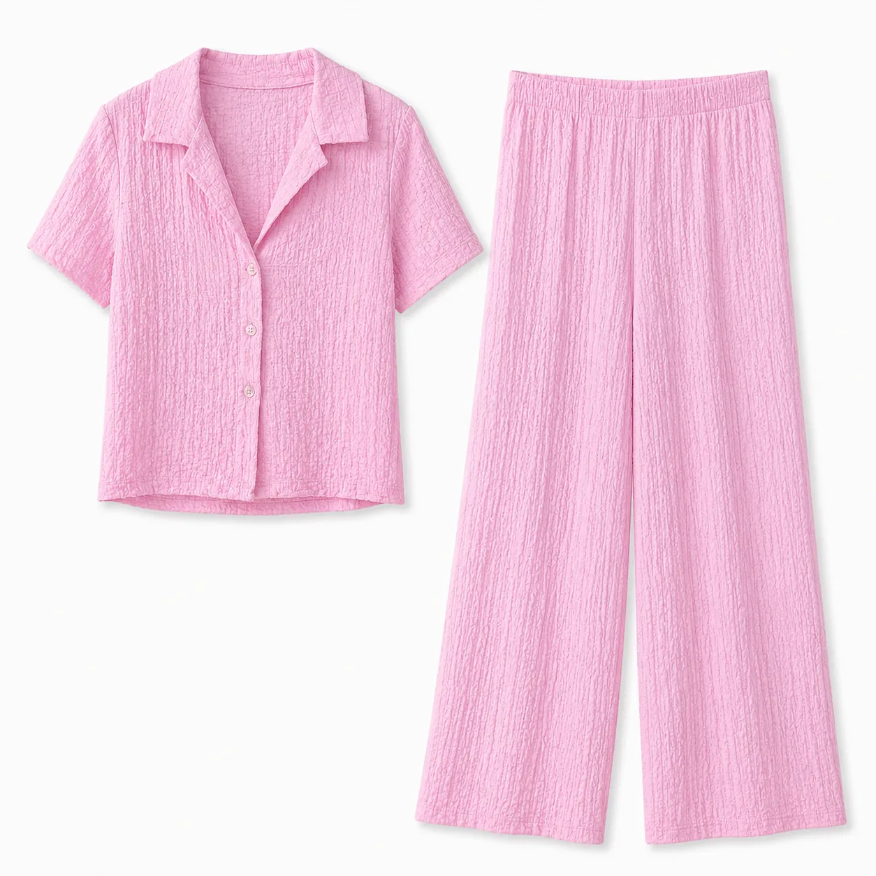 Textured Co-Ord Shirt & Wide Leg Trouser Set