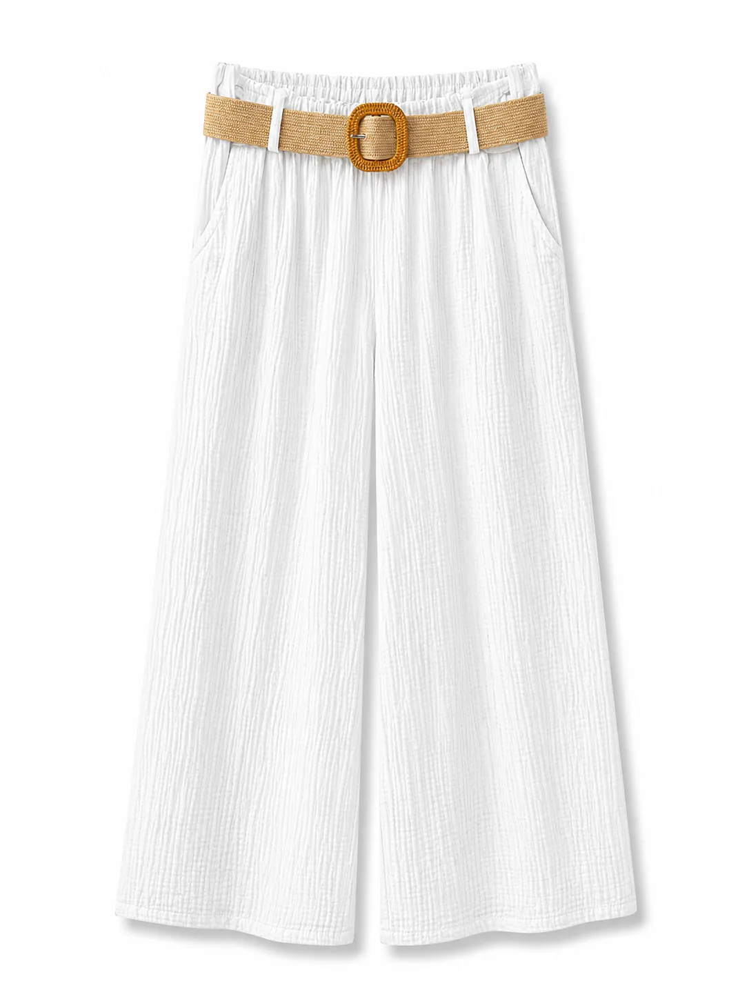 Women’s Textured Wide Leg Trousers with Woven Belt